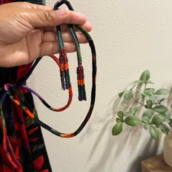 Farm Rio Medium Flower Season Black Wrap Maxi Velvet Dress Wedding Formal Party - Picture 7 of 9